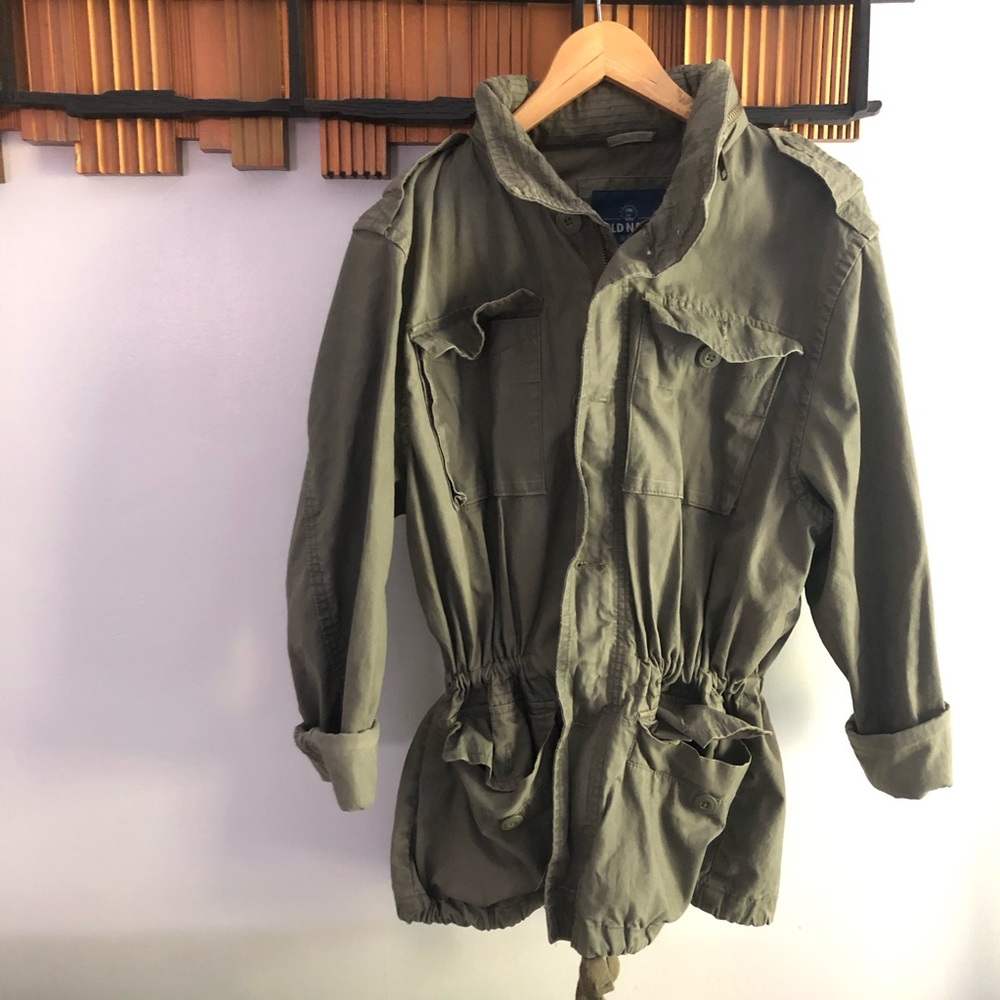 Old navy green cargo jacket with zip up hood
